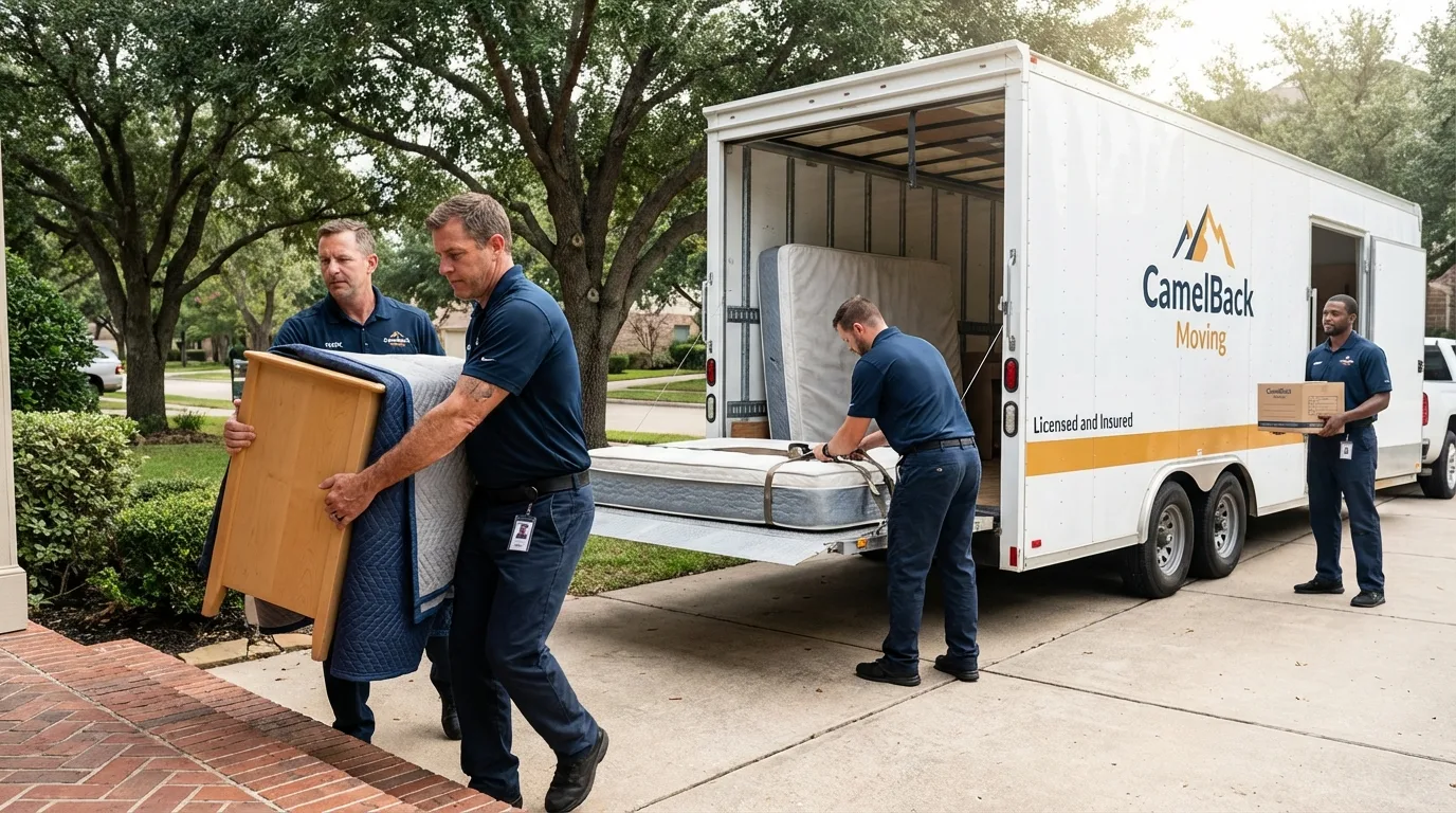 Crew loading residential truck for cross-state move from Ortonville, MN