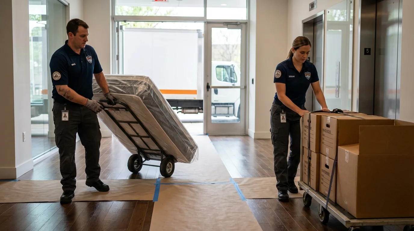 Professional apartment movers loading elevator in Ortonville, MN